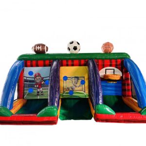 A Inflatable sports game with football, soccer, basketball and is call the 3 in 1 sports game